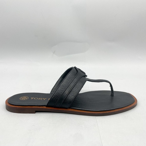 Tory‎ Burch Womens 8M Carson Welt Sandals Shoes Black Thong Flip Flop Logo Flats - Picture 2 of 11